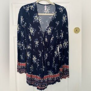 Xhilaration Navy Blue Floral Pattern Romper Size Small